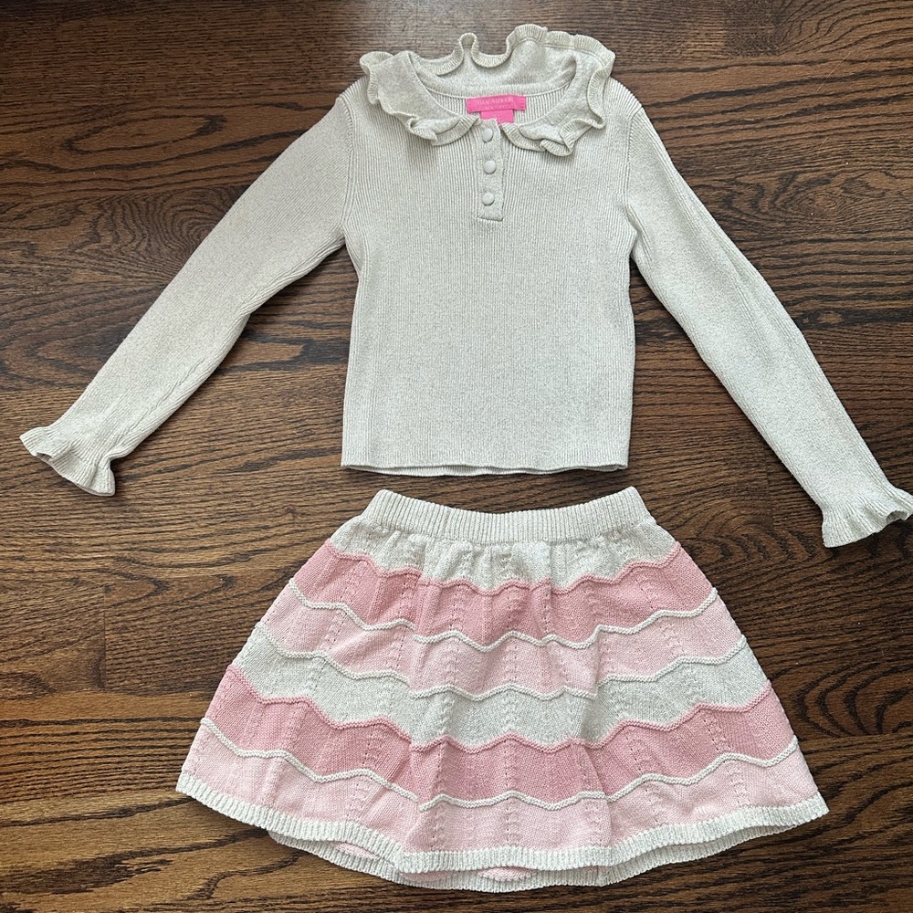 Isaac Mizrahi Cream and Pink Ruffle Sweater Set Size 4T